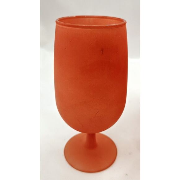 Vtg MCM Rainbow Glass Co Orange-Red Frosted Footed Goblet Set Of 6 Matte Finish - Picture 6 of 6